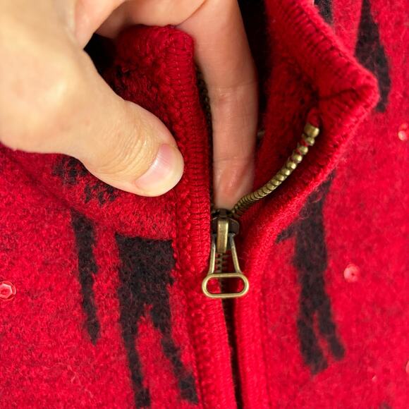 Tally-Ho Equestrian Horse Red Wool Vest Medium collar full zip Western Cowgirl - Picture 3 of 7